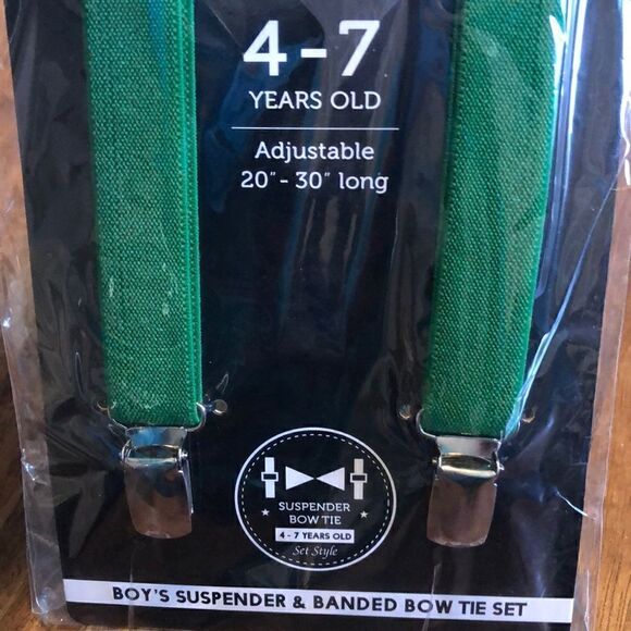 Kids Umo Lorenzo Suspender And Bow Tie Set-Green - Picture 2 of 4